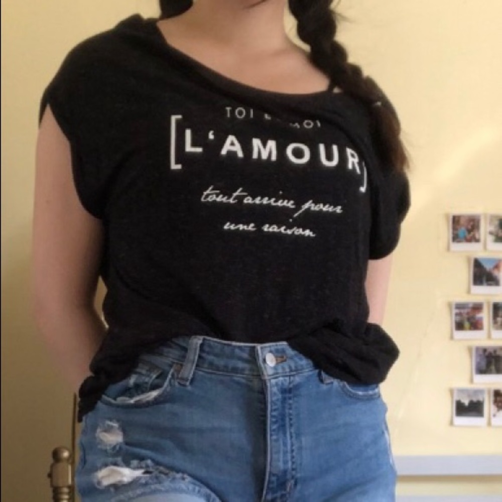Short Sleeve French Text casual top